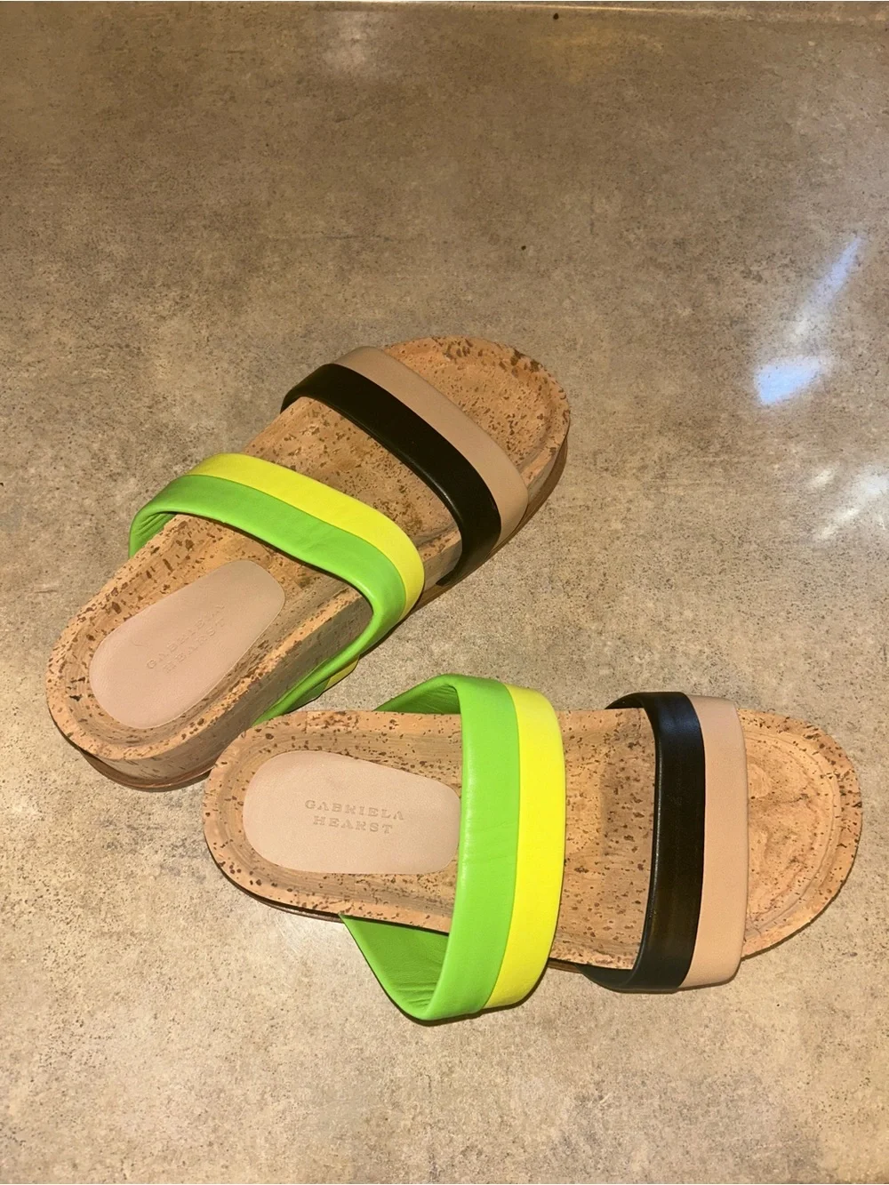 Gabriela Hearst Shoes -“Striker Leather Platform Sandals” green/tan/black/yellow